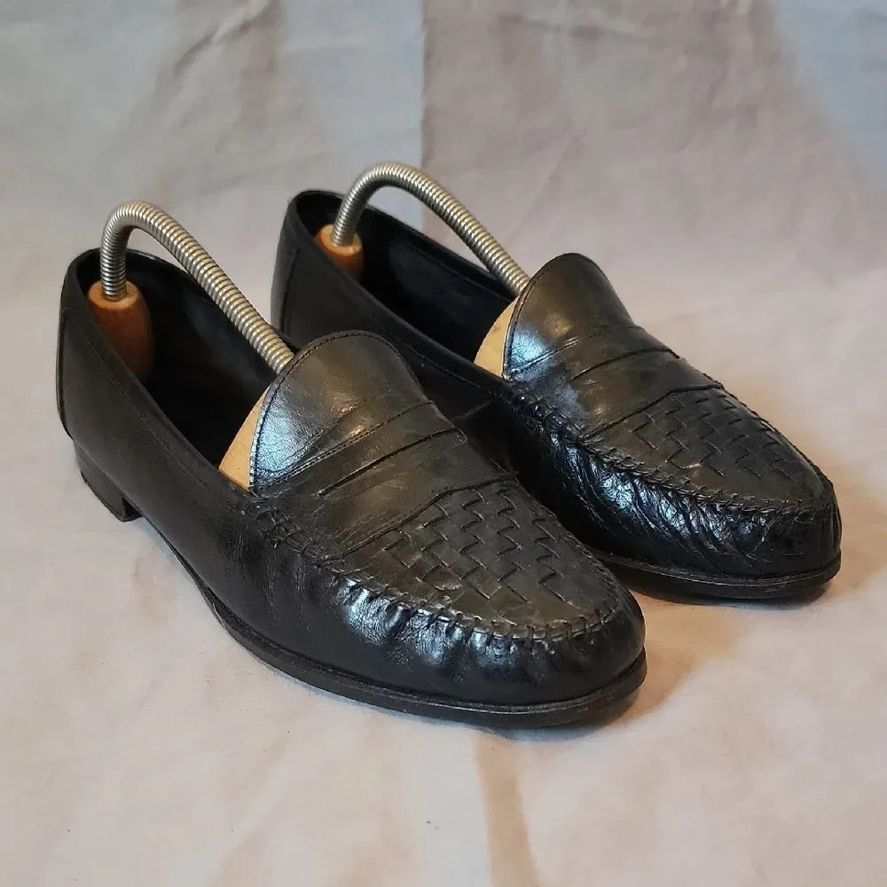 Allen Edmonds Black Leather Slip-On Loafers with Woven 9.5 D Barbados